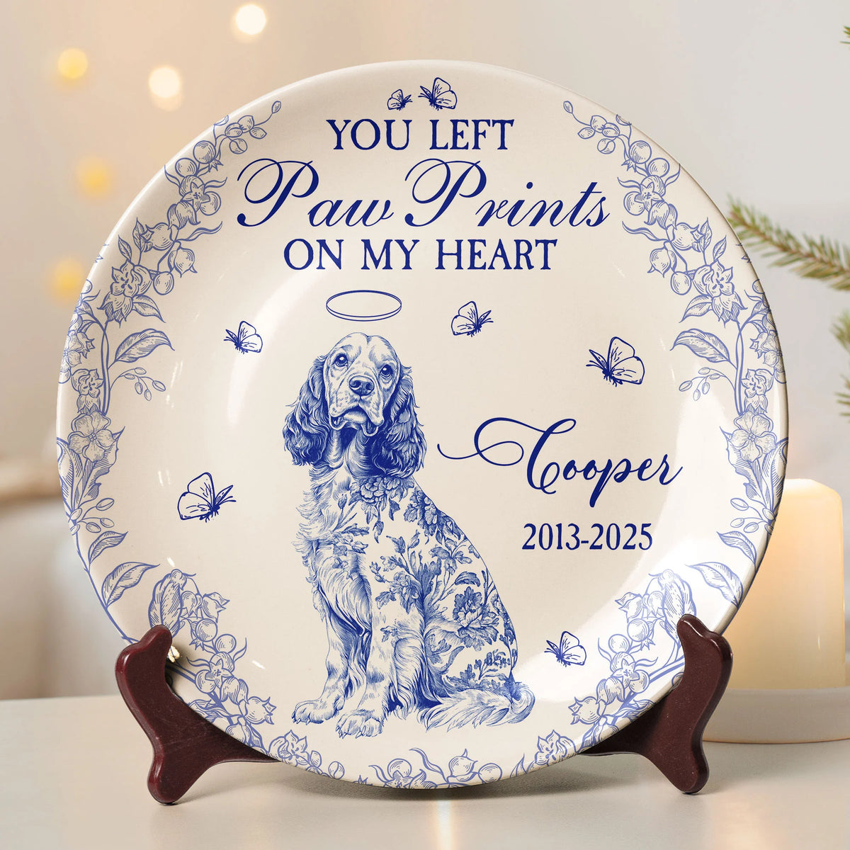 Dog Memorial Gift You Left Paw Prints Toile De Jouy - Personalized Ceramic Plate