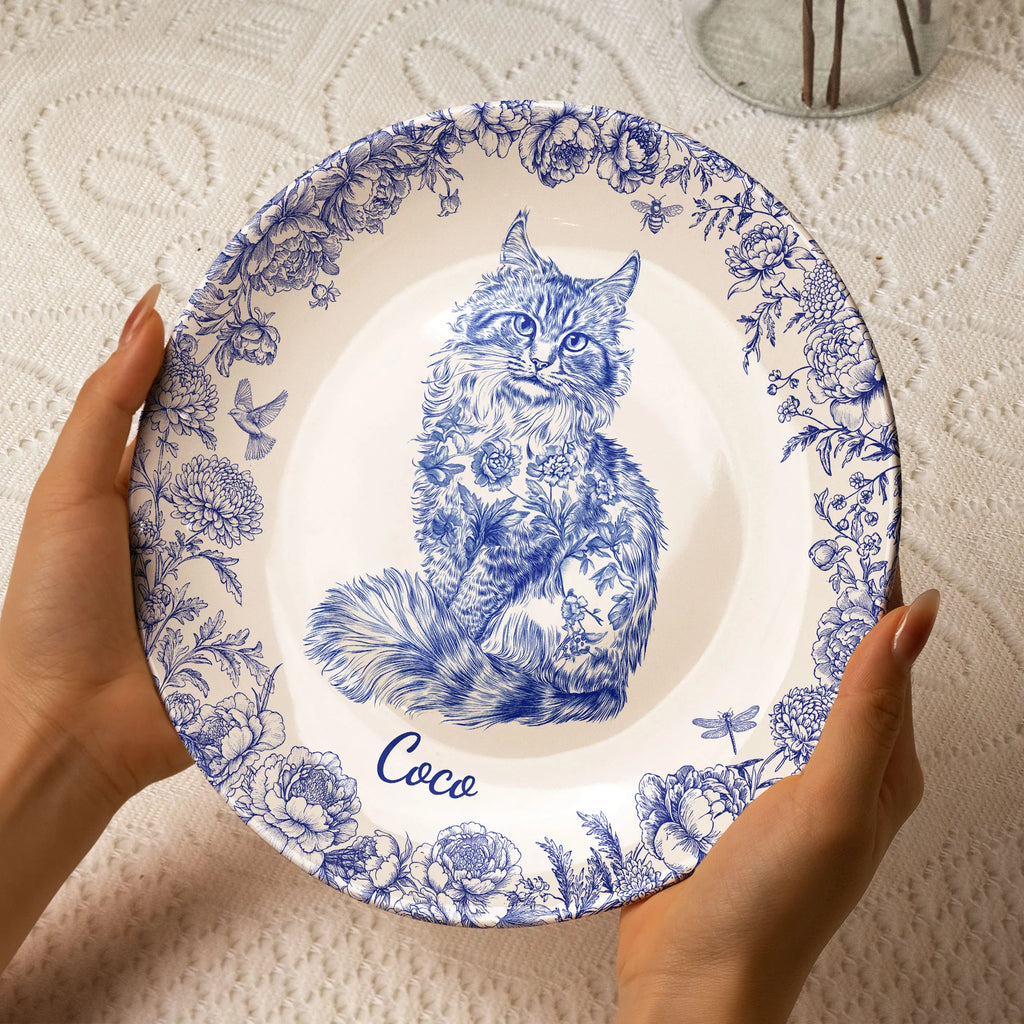 Cat Lover Chinoiserie Toile De Jouy Style - Personalized Ceramic Plate