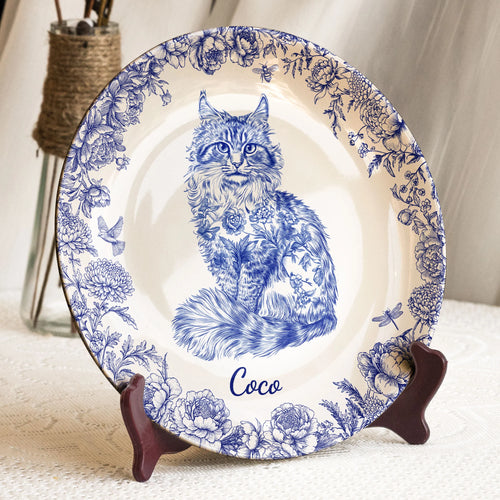 Cat Lover Chinoiserie Toile De Jouy Style - Personalized Ceramic Plate