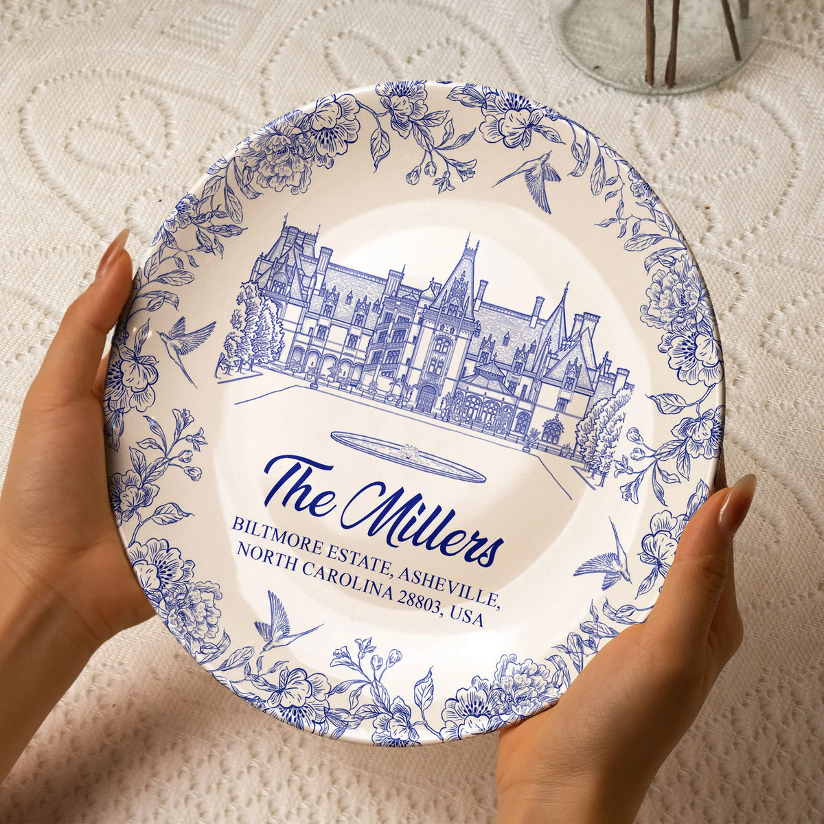 Custom Wedding Venue Photo, Toile Illustrated Venue Decor - Wedding Gifts For Couples - Personalized Ceramic Plate