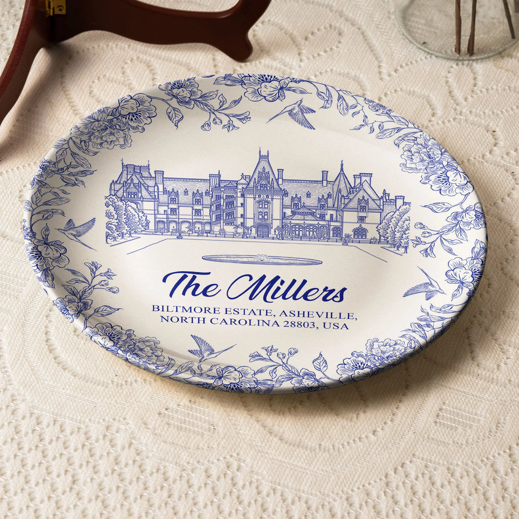 Custom Wedding Venue Photo, Toile Illustrated Venue Decor - Wedding Gifts For Couples - Personalized Ceramic Plate