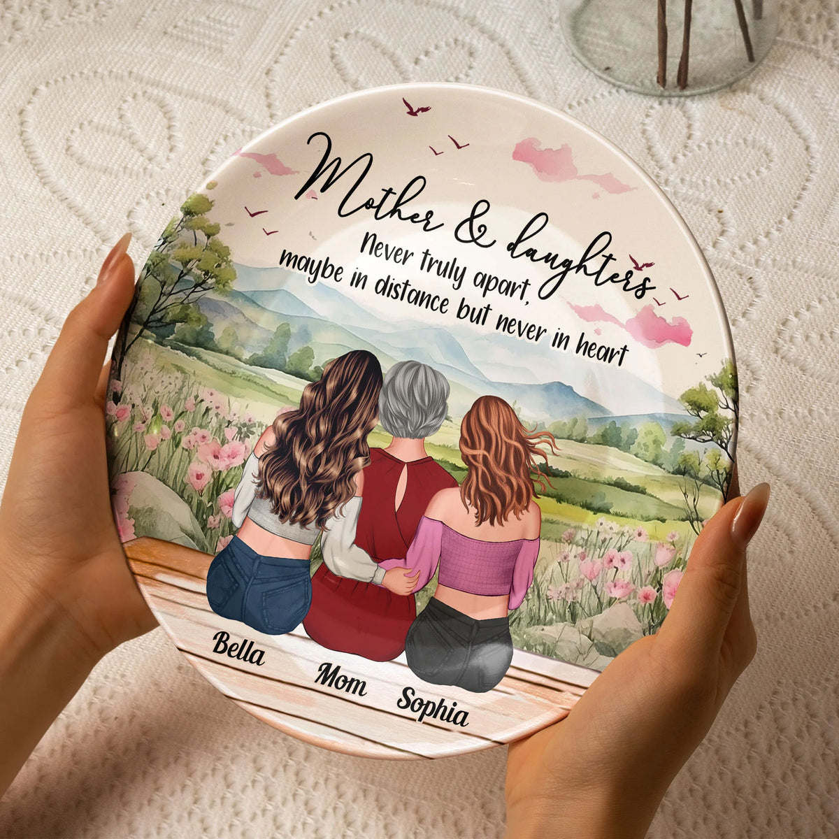 Mother & Daughters Never Truly Apart Mom Gifts - Personalized Ceramic Plate